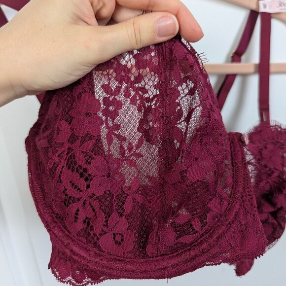 Victoria's Secret | Burgundy Lace Dream Angels Unlined Underwire Bra Size 36DD - Picture 7 of 8